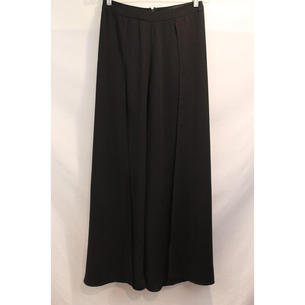 Lulus Overlapping Flowy Wide-Leg Dress Pants Womens size M Black Back Zipper